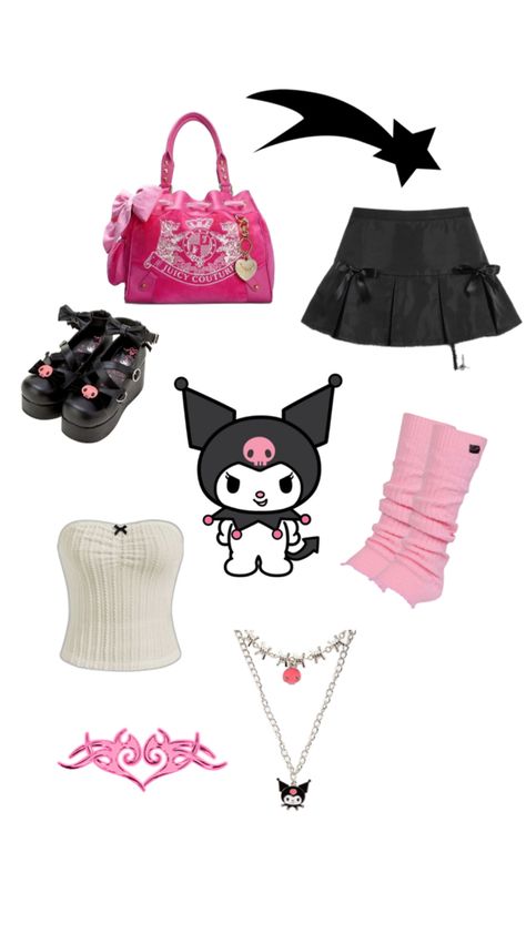 Sanrio kuromi cute outfit outfit inspo Sanrio Inspired Outfit, Kuromi Inspired Outfit, Aesthetic Sanrio, Grunge Aesthetic, Outfit Inspirations, Outfit Inspo