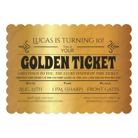 Golden Ticket Birthday Invitation #golden #gold #certificate #birthday #party #invite #invitation #celebrate #celebration #letscelebrate #eventplanning #partyplanning Golden Ticket Birthday, Golden Birthday Themes, Ticket Birthday Invitation, Golden Bday, Golden Birthday Parties, Ticket Style, Style Birthday, 30th Bday, Dirty 30