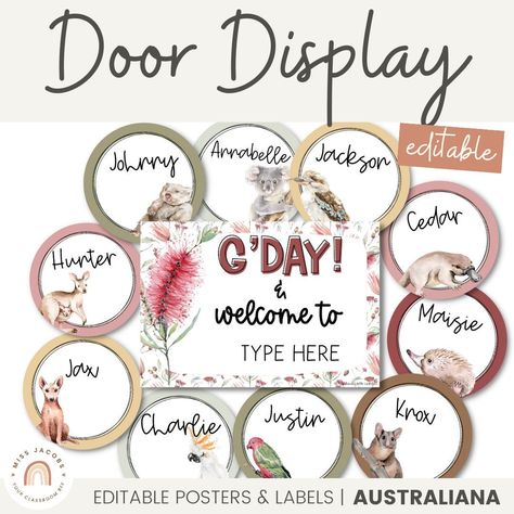 Australian Classroom Decor, Classroom Welcome Display, Australian Classroom, Nature Classroom, Classroom Door Displays, Neutral Classroom Decor, Door Signage, Classroom Decor Bundle, Door Display