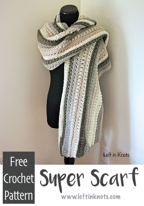 Use this free crochet pattern to make a modern, textured, beginner-friendly super scarf.  This pattern uses just two cakes of Caron Cakes yarn or your favorite worsted weight yarn.  It can also be worn as a shawl or a wrap. #crochet #freecrochetpattern #caroncakes Caron Cakes Crochet, Crochet Blanket Scarf, Poncho Au Crochet, Caron Cakes, Super Scarf, Confection Au Crochet, Crochet Shawl Pattern Free, Cozy Crochet, Crochet Shawls And Wraps