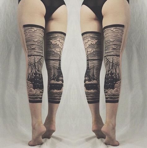 Prospective Tattoo, Back Of Leg Tattoos, Army Tattoos, Kunst Tattoos, Landscape Tattoo, Amazing Tattoos, White Tattoo, Skin Art, Blackwork Tattoo