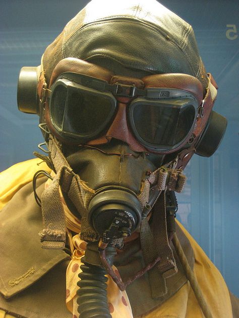 WWII pilots suit. A tad sinister this one but those full face masks were really necessary in aircraft that were often unheated. Temecula California, Diesel Punk, Ww2 Aircraft, Fighter Pilot, Military Gear, Gas Mask, Military Art, The Mask, Military Uniform