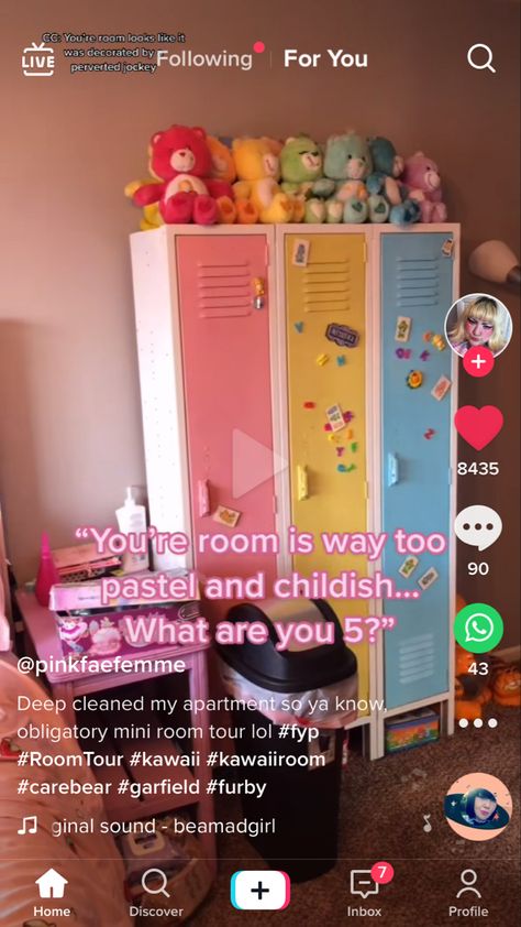 Kidcore pastel lockers Kidcore Bedroom, Kidcore Room, Pastel Kidcore, Pastel Room, Aesthetic Rooms, Kawaii Room, Dream Living, Room Tour, Care Bear