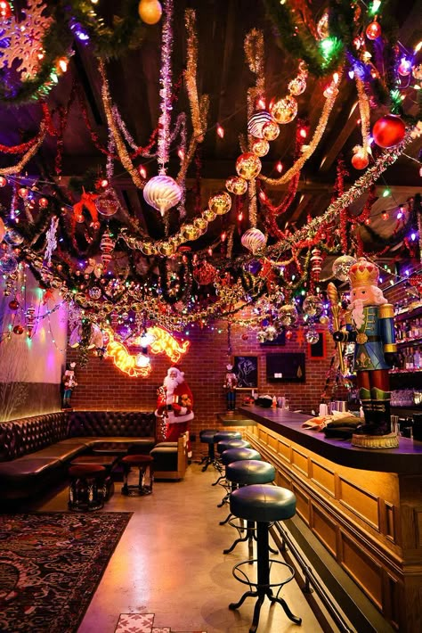 Christmas decor at the Here Kitty Kitty Speakeasy in Resorts World Vegas In December, Las Vegas In December, Christmas In Las Vegas, Travel Destinations In The Us, Christmas In La, Las Vegas Christmas, Las Vegas 2023, Christmas Ceiling Decorations, Las Vegas Vacation