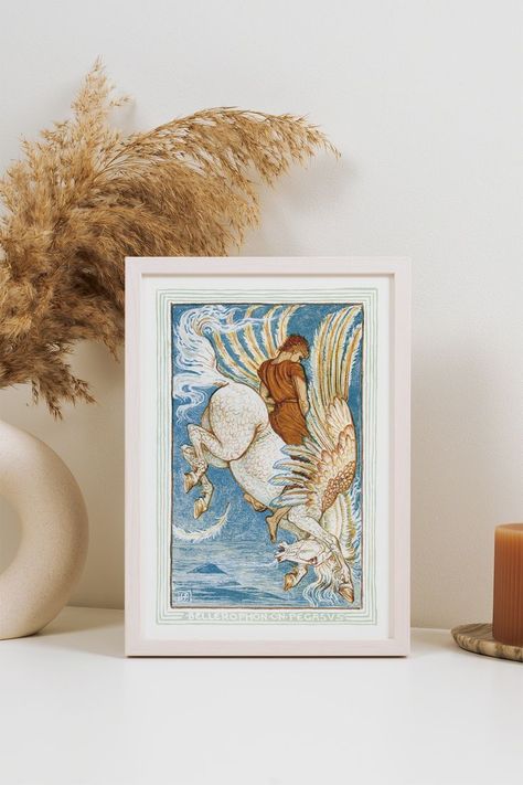 Greek Mythology Nursery, Greek Nursery, Riding Pegasus, Art Greek Mythology, Crane Art, Colour Text, Walter Crane, Greek Myth, Wonder Book