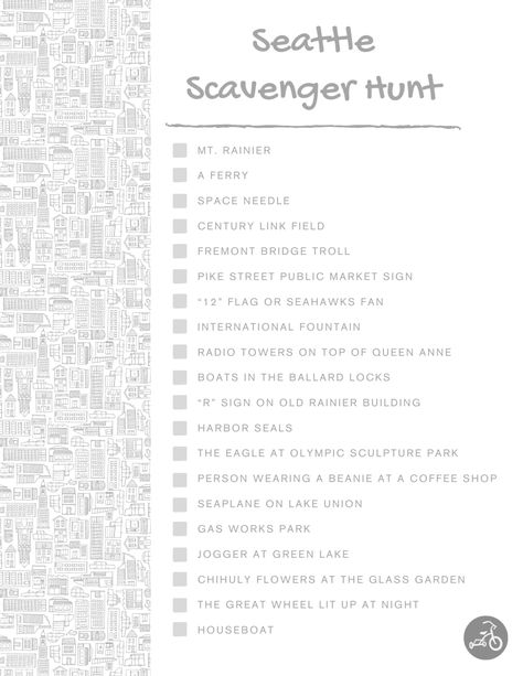 Set Out on a Seattle Scavenger Hunt with the Kids Scavenger Hunt List, Coronado Bridge, Cabrillo National Monument, Chicago Style Pizza, Old Town San Diego, Scavenger Hunt For Kids, Mission Beach, Chicago River, Chicago City