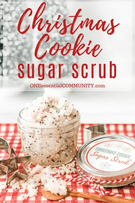 Christmas Cookie Sugar, Christmas Sugar Scrubs, One Essential Community, Sugar Scrub Homemade Recipe, Diy Christmas Cookies, Diy Sugar Scrub Recipe, Easy Homemade Christmas Gifts, Diy Sugar Scrub, Body Scrub Recipe