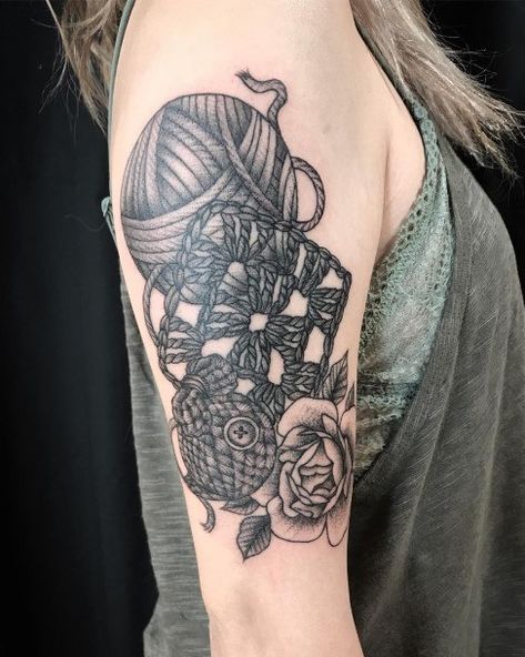 Crocheting Tattoos, Crochet Tattoo Ideas, Betty Tattoo, Yarn Tattoo, Knitting Tattoo, Crochet Tattoo, Crocheting Ideas, Art Tattoos, Tattoo Inspo