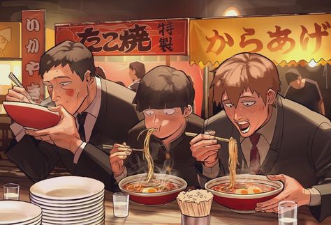 Mob Psycho100, Eating Noodles, Ramen Shop, Mob Physco 100, 캐릭터 드로잉, 영감을 주는 캐릭터, One Punch Man, 그림 그리기, Demon Slayer