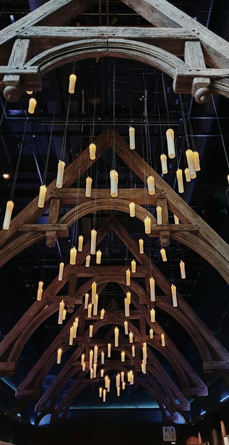 Hogwarts Cafeteria, Harry Potter Cafeteria, Hogwarts Ceiling, Hogwarts Entrance, Harry Potter Interior Design, Hogwarts Decorations, Harry Potter House Decor, Hogwarts Candles, Harry Potter Event