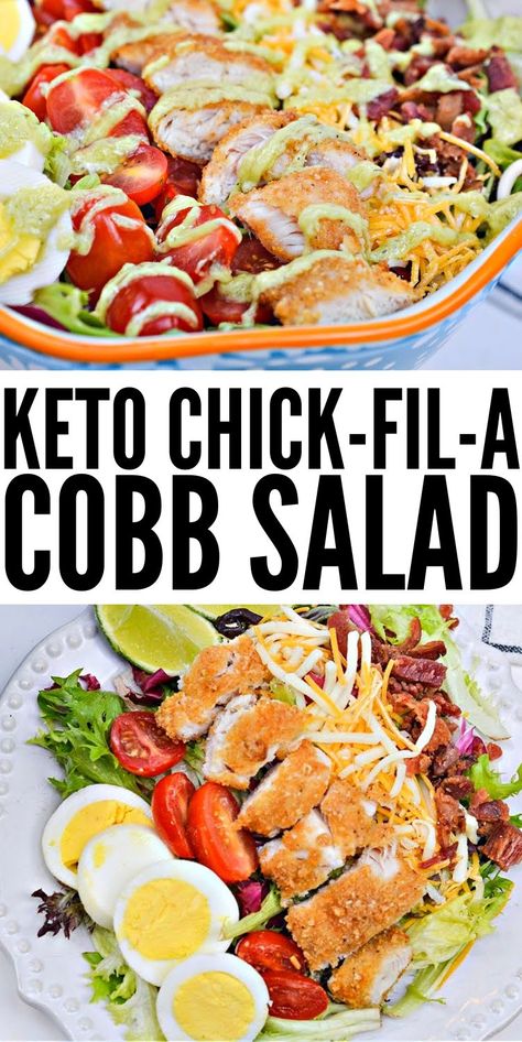 Copycat Keto Chick-Fil-A Cobb Salad #copycatketochickfilacobbsalad #ketochickfilacobbsalad Chick Fil A Cobb Salad Recipe, Hungry Root Recipes Copycat, Chickfila Cobb Salad, Keto Chick Fil A, Chick Fil A Salad, Keto Cobb Salad, Cobb Salad Dressing, Stylish Cravings, Cobb Salad Ingredients