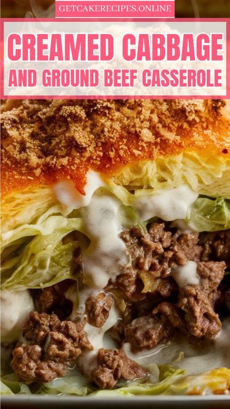 The main ingredients are ground beef, cabbage, and a creamy sauce. The beef provides a hearty base, while the cabbage adds a mild, slightly sweet flavor. The creamy sauce, often made with a combination of milk, butter, and flour, ties everything together into a luscious, comforting dish. #ComfortFood #CabbageCasserole #GroundBeefRecipes #EasyDinner #FamilyMeals Cabbage And Ground Meat Recipes, Creamed Cabbage Ground Beef Casserole, Ground Beef And Cabbage Skillet, Cabbage And Meat Recipes, Cabbage Beef Recipes, Ground Beef Cabbage Recipes, Creamy Cabbage Casserole, Ground Beef And Cabbage Recipes, Cabbage And Ground Beef Recipes