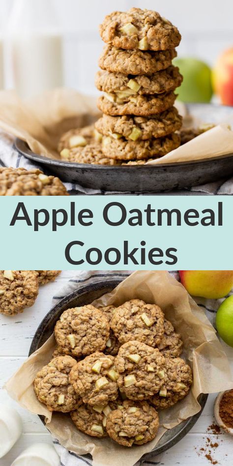 These thick, soft, and chewy apple oatmeal cookies are guaranteed to be your new favorite cookie for fall. These cookies are perfectly spiced and incredibly easy to make too! #apple #oatmeal #easy #fall #homemade #cookies #livewellbakeoften Live Well Bake Often, Apple Oatmeal Cookies, Apple Oatmeal, Easy Oatmeal, Apple Cookies, Cookies Easy, Oatmeal Cookie, Easiest Apples, Homemade Apple