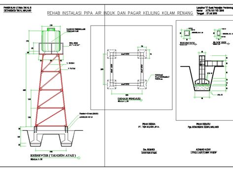 Construction elevated tank high 6 meter (292.03 KB) | Bibliocad Steel Water Tanks, Water Well Drilling, Factory Architecture, Steel Gate Design, Tank Stand, Tower Stand, Courtyard Design, Building Plans House, Water Storage Tanks