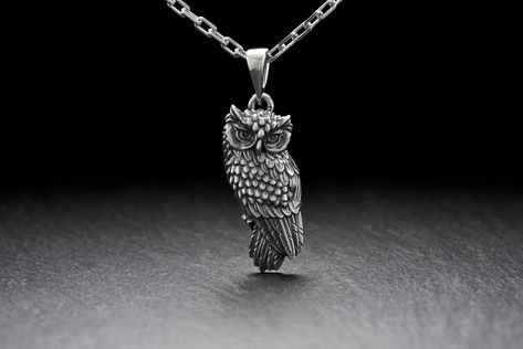 Owl pendant | Silver owl necklace The owl silver pendant is a gift for everyone who loves the wise, watchful owl. Like a guardian angel, it sits on your chest to remind you of all the good things in life. You can wear it while you're at work, in the outdoors, or anywhere really. The oxidised plating is durable enough to last and not tarnish, plus it looks great too! ∙ M A I N ∙ I N F O R M A T I O N ∙ ♢ Material: Sterling silver ♢ Sizes: 27x15mm ♢ Weight approximately: 7 gr. ♢ Finish: Polished O Sterling Silver Owl, Silver Owl, Owl Necklace, Owl Lovers, Owl Jewelry, Bird Necklace, Owl Pendant, Meaningful Jewelry, Bird Jewelry