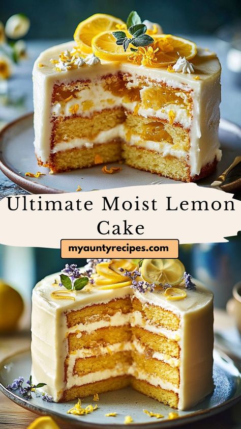 Indulge in the refreshing flavors of this ultimate moist lemon cake that will brighten up any occasion. With a zesty lemon glaze and fluffy texture, this cake is perfect for birthdays, tea parties, or just a sweet treat at home. Your family and friends will be begging for the recipe! Semi Homemade Lemon Cake, Lemon Cake Dairy Free, Blender Lemon Cake, Lemon Cake With Chocolate Frosting, 4” Cake Recipe, 4inch Cake Recipe, Lemon Cakes Recipes, Lemon Ginger Cake Recipe, Lemon Lime Soda Cake