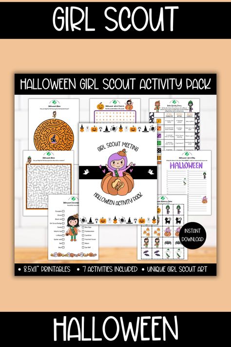 Get ready to spook up some fun this Halloween with our Ghoul Scout Treat Bag Toppers! These printable toppers are the perfect way to add a dash of ghoulish charm to your candy or cookie bags for your Halloween party treats. Whether you're celebrating Founder's Day in honor of Juliette Gordon Low's birthday or just looking to delight your Girl Scout troop, these toppers are a breeze to use. Simply download the file, print it out, and fold it over your bag of treats. Halloween Girl Scout Activities, Ghoul Scout, Juliette Gordon Low, Halloween Party Treats, Treat Bag Toppers, Halloween Goodie Bags, Girl Scout Activities, Boo Sign, Scout Activities