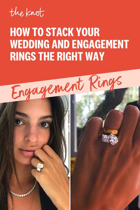 Order Of Wedding Rings On Finger, What Order To Wear Wedding Rings, How To Wear Wedding Rings Set, How To Stack Wedding Rings, Wedding Band And Engagement Ring Pairing, Wedding Ring Placement, Engagement Vs Wedding Ring, Ring Stacking Ideas Wedding Bands, Engagement Ring Enhancers