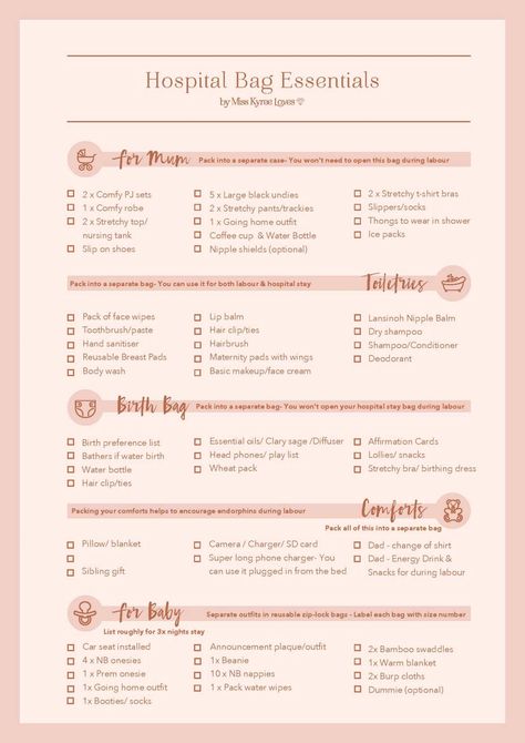 Hospital Birth Bag Checklist- What To Pack For Labour – Miss Kyree Loves Mum Hospital Bag Packing Lists, Hospital Bag Checklist Template, Birth Hospital Bag, Baby Hospital Bag Checklist, Hospital Checklist, Pregnancy Hospital Bag, Baby Hospital Bag, Hospital Bag Essentials, Baby Delivery