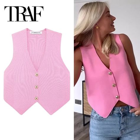 13.18US $ 59% OFF|TRAF Pink Knit Vest Women Cropped Sleeveless Vest Woman Fashion Summer Short Coats Knitted Vest Top Female 2024 V Neck Waistcoat| |   - AliExpress Pink Knit Vest, Knit Vest Women, Vest Style Women, Short Coats, Vest Women, Knitted Vest, Pink Knit, Woman Fashion, Short Coat