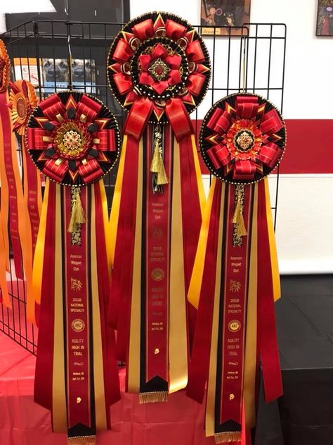 2018 AWC National Agility Award Ribbon Display, How To Make Rosettes, Ribbon Award, Ribbon Display, Award Ribbons, Award Ribbon, Homecoming Mums Diy, Pet Spa, Puppy Day