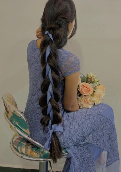 ribbon hairstyles Single Braids Hairstyles, Daily Hair Routine, Romantic Braid, Chic Ponytail, Ribbon Braids, Elegant Updos, Single Braid, Single Braids, Braided Half Up