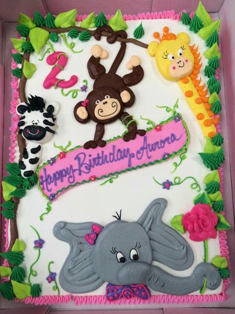 Jungle safari cake Jungle Birthday Cakes, Sheet Cake Designs, Birthday Sheet Cakes, Cake Drawing, On Jo, Jungle Cake, Safari Cakes, Animal Cakes, Best Cake