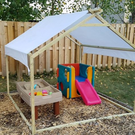 SIMPLE SHADE COVER - RYOBI Nation Projects Kids Yard, Play Area Backyard, Backyard Kids Play Area, Backyard Shade, Outdoor Play Areas, Outdoor Play Area, Kids Outdoor Play, Diy Shades, Cool Kid