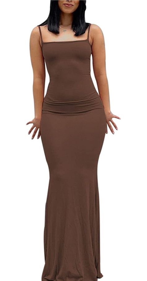 Women’s Sleeveless Long Dress Tight Sexy Slim Solid Color Skims Dupes Bodycon Maxi Dress Long Tight Dress, Brown Clothing, Dress Elegant Long, Cami Dresses, Bodycon Maxi Dress, Dress Tight, Long Bodycon Dress, Sleeveless Long Dress, Bodycon Maxi Dresses