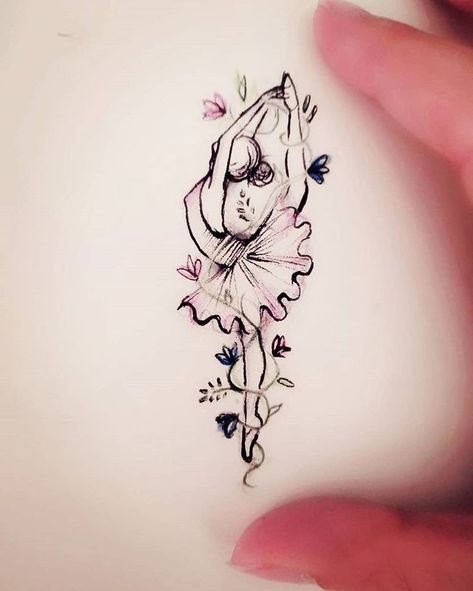 Ballet Tattoos, Ballerina Tattoo, Dancer Tattoo, Dance Tattoo, Single Needle Tattoo, Sunflower Tattoos, Wrist Tattoos For Women, Blossom Tattoo, Tiny Dancer