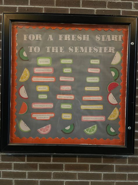 Healthy Habits for the New Year/New Semester RA Bulletin Board Res Life Bulletin Boards, Ra Themes, Bulletin Boards Theme, Ra Bulletins, Ra Boards, New Semester, Ra Bulletin Boards, Res Life, Spring Semester