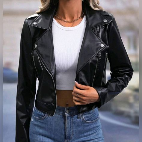 New! Shein Zip Up Leather Jacket. Zip Up Leather Jacket, Shein Jackets, Leather Jacket Girl, Jackets Women, Leather Jackets Women, Leather Jackets, Cosplay Costumes, Zip Ups, Cool Outfits