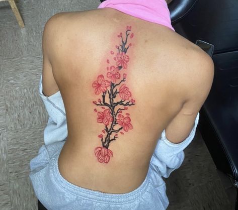 Cherry Blossom Tree Spine Tattoo, Arabic Flower Tattoo, Cherry Blossom Back Tattoo For Women, Lotus Flower Shoulder Tattoo, Cherry Blossom Tattoo Back, Lotus Flower Back Tattoo, Flower Tattoos Back, Cherry Blossom Tattoo On Back, Lotus Back Tattoo