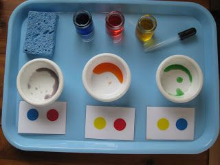 The Wonder Years: Color Mixing With Colored Water (age 3-6 yrs) Art Montessori, Montessori Trays, Montessori Science, The Wonder Years, Montessori Color, Color Lessons, Practical Life Activities, Montessori Lessons, Colored Water