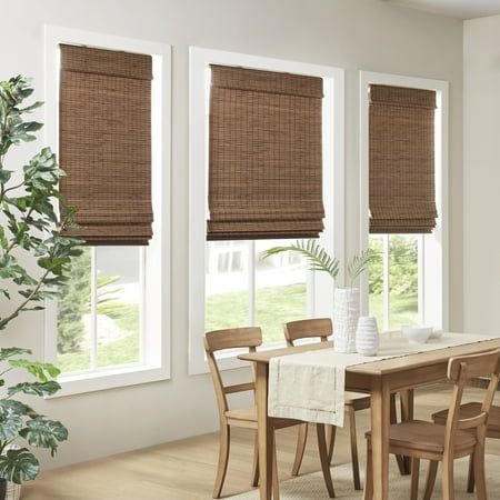 The Madison Park Eastfield Bamboo Light Filtering Roman Shade offers a natural and eco-friendly update to your home. This roman shade is made from a 100% bamboo woven material with unique variations in the color, for an organic look and feel. Overlapping bamboo slats provide a light filtering effect and enhanced privacy, while adding dimension and warmth to your room. This bamboo shade also features a cordless Lift/Pull Mechanism for easy daily use; while the brackets on the bottom can easily be Standard Window Sizes, Bamboo Roman Shades, Cordless Roman Shades, Urban Habitat, Bamboo Panels, Woven Wood Shades, Bamboo Light, Bamboo Shades, Privacy Panels