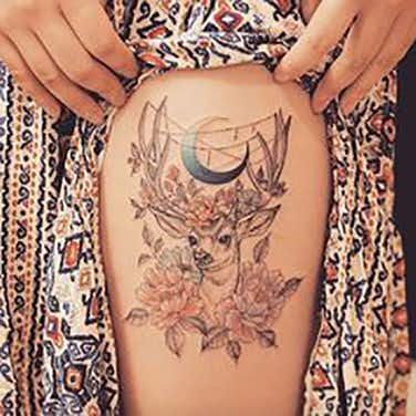 Draw inspo from your personal fashion style to be matchy matchy 24/7. Doe Tattoo, Deer Skull Tattoos, Artistic Tattoos, Stag Tattoo, Pagan Tattoo, Korean Tattoo Artist, Korean Tattoos, Finger Tattoo Designs, Deer Tattoo