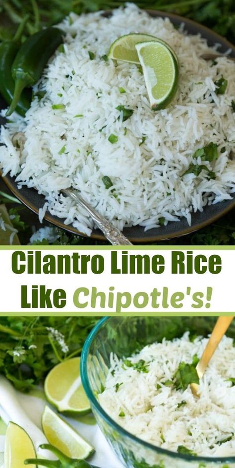 Lime Cilantro Rice, Chipotle Copycat, Cilantro Lime Rice Recipe, Lime Rice Recipes, Plain Rice, Cilantro Rice, Tacos Burritos, Lime Rice, Cilantro Lime Rice