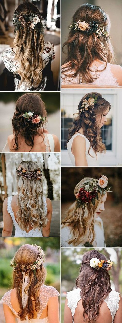 Hairstyles Flowers, Hairstyles Bohemian, Hair With Flowers, Hairstyles Unique, Hairstyles With Flowers, Garden Wedding Hairstyles, Hairstyles Fall, Beautiful Wedding Hair, Wedding Hair Side