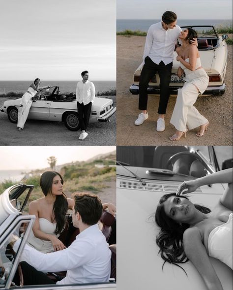 Couple Car Poses, Car Engagement Photos, Car Couple, Themed Engagement Photos, Car Shoot, Vintage Engagement Photos, Engagement Announcement Photos, Vintage Car Wedding, Car Poses