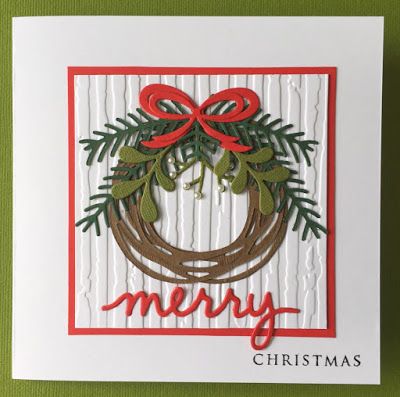 Wreath Cards Christmas, Pretty Pines Stampin Up Cards, Stampin Up Wreath Cards, Wreath Cards, Cute Christmas Cards, Merry Christmas Wreath, Christmas Sentiments, Homemade Christmas Cards, Stampin Up Christmas Cards