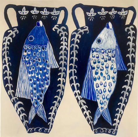 Kirsten Riesenweber (@cornerhideaway) • Instagram photos and videos Artist Illustration, Blue Painting, Fish Painting, Fish Art, Website Link, Painting Canvas, Teaching Art, Painting Inspiration, Acrylic On Canvas