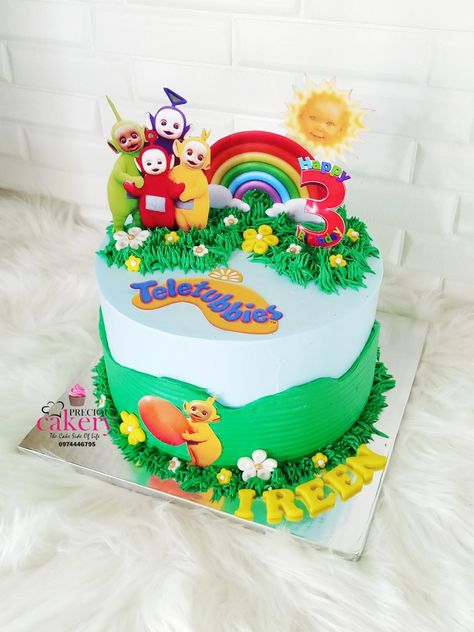 Telly Tubbies Cake, Teletubbies Birthday Theme, Teletubbies First Birthday Party, Teletubbies Birthday Party Decorations, Teletubbies Birthday Party, Teletubbies Birthday, Teletubbies Cake, One Year Birthday Cake, One Layer Cakes