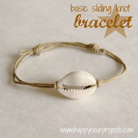 Beachy Basic Sliding Knot Bracelet Sliding Knot Bracelet, Beachy Bracelets, Shells Diy, Sliding Knot Closure, Hemp Jewelry, Pulseras Diy, Pola Gelang, Seashell Jewelry, Bracelet Knots