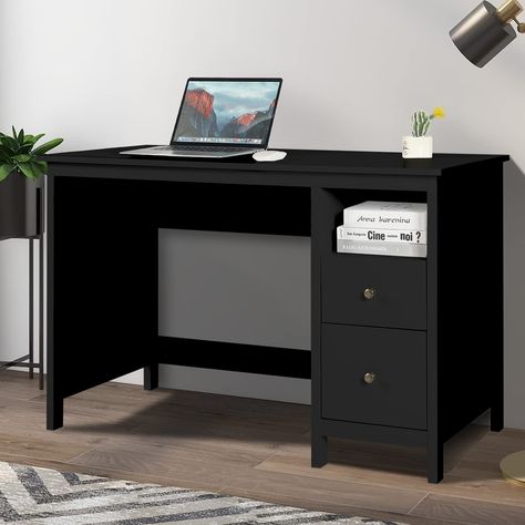 PRICES MAY VARY. 📝【Modern Simple Writing Desk】-- Stylish and simple writing desk is easy to match the room or office of all styles. Excellent size is ideal for office, study, bedroom, teenager student room, university dormitory. 📝【 2-Drawer and an Open Shelf 】-- Easy to away from mess via 2 drawers or open shelf. The diffident sizes with satisfy the demand of your work or study items.Desk with drawers can help your desktop more spacious. 📝【Large Working/Study Space】-- Desktop is 47.24”(W) x 1 Shelf Study Table, Simple Writing Desk, Wood Home Office, White Writing Desk, Writing Desk With Drawers, Student Room, Home Office Computer Desk, Desk With Storage, Stylish Desk