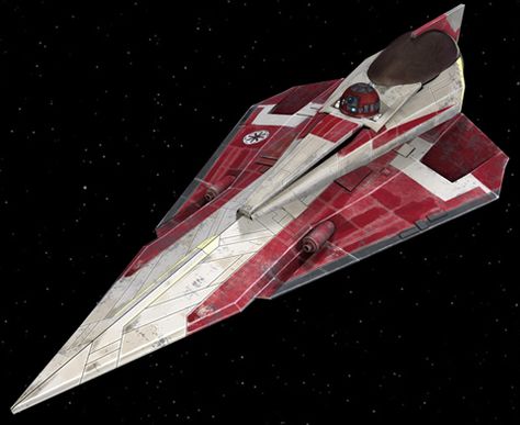 Delta-7b Aethersprite-class light interceptor (from Star Wars - Episode II - Attack Of The Clones) Jedi Starfighter, Mace Windu, Star Wars Spaceships, Star Wars Vehicles, Jedi Order, Galactic Republic, Sci Fi Ships, The Clone Wars, The Old Republic