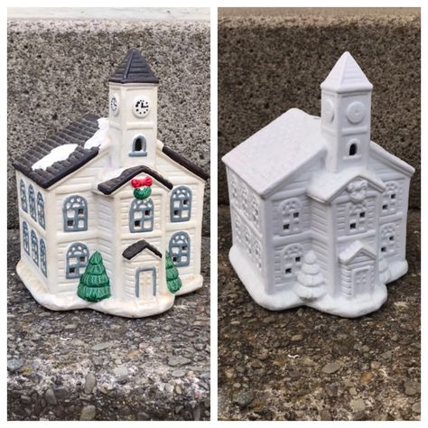 Xmas Village, Jolly Holiday, Ceramic Houses, Tree Diy, Mod Podge, Fresh Look, Dollar Tree Diy, Christmas Village, Spray Painting