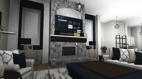 Bloxburg Kitchen Ideas Black People, Living Room Designs Bloxburg, Bloxburg Living Room Ideas Modern, Bedroom Layouts For Small Rooms, Bloxburg Rooms, Large Front Door, Blocksburg Room Ideas￼, House Plans With Pictures, Bloxburg Builds