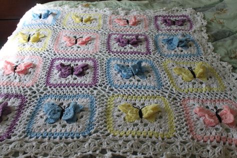 flower afghans to crochet free patterns | Rhonda's Crocheted Butterfly Afghan Butterfly Afghan, Crocheted Blanket, Crochet Afgans, Crochet Blanket Afghan, Baby Afghan Crochet, Crochet Butterfly, Crochet Quilt, Manta Crochet, Afghan Pattern