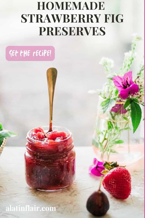 These HOMEMADE STRAWBERRY FIG PRESERVES (without pectin) are made with only four simple ingredients and will take less than 30 minutes to cook. This easy recipe will help you achieve perfectly preserved figs to enjoy for days. Try them on toast, cheese platters, as a filling or topping for desserts, or even as a gift! Click to get the recipe! Latin Dessert Recipes, Strawberry Fig Preserves, Fig Preserves Recipe, Latin Desserts, Easy Jam Recipe, Fig Preserves, Fig Jam Recipe, Easy Jam, Creami Recipes