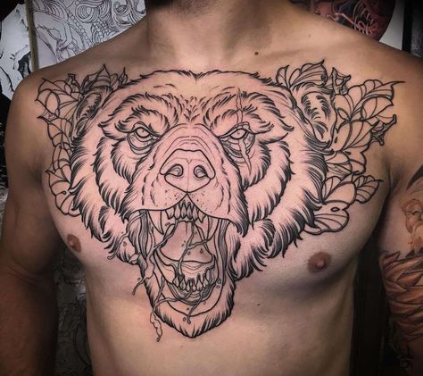 Animal Chest Tattoo, Neo Traditional Chest Tattoo, Traditional Chest Tattoo, Traditional Chest, Neotraditional Tattoo, Torso Tattoos, Tattoo Instagram, Chest Piece Tattoos, Chest Tattoo Men